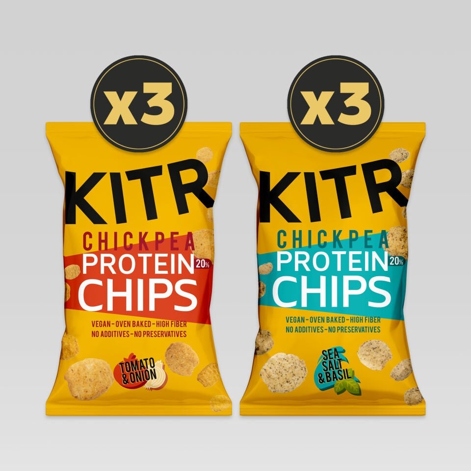 KITR 6'lı Domates Ve Soğan Çeşnili & Deniz Tuzlu Ve Fesleğenli Yüksek Proteinli Nohut Cipsi 6x50g